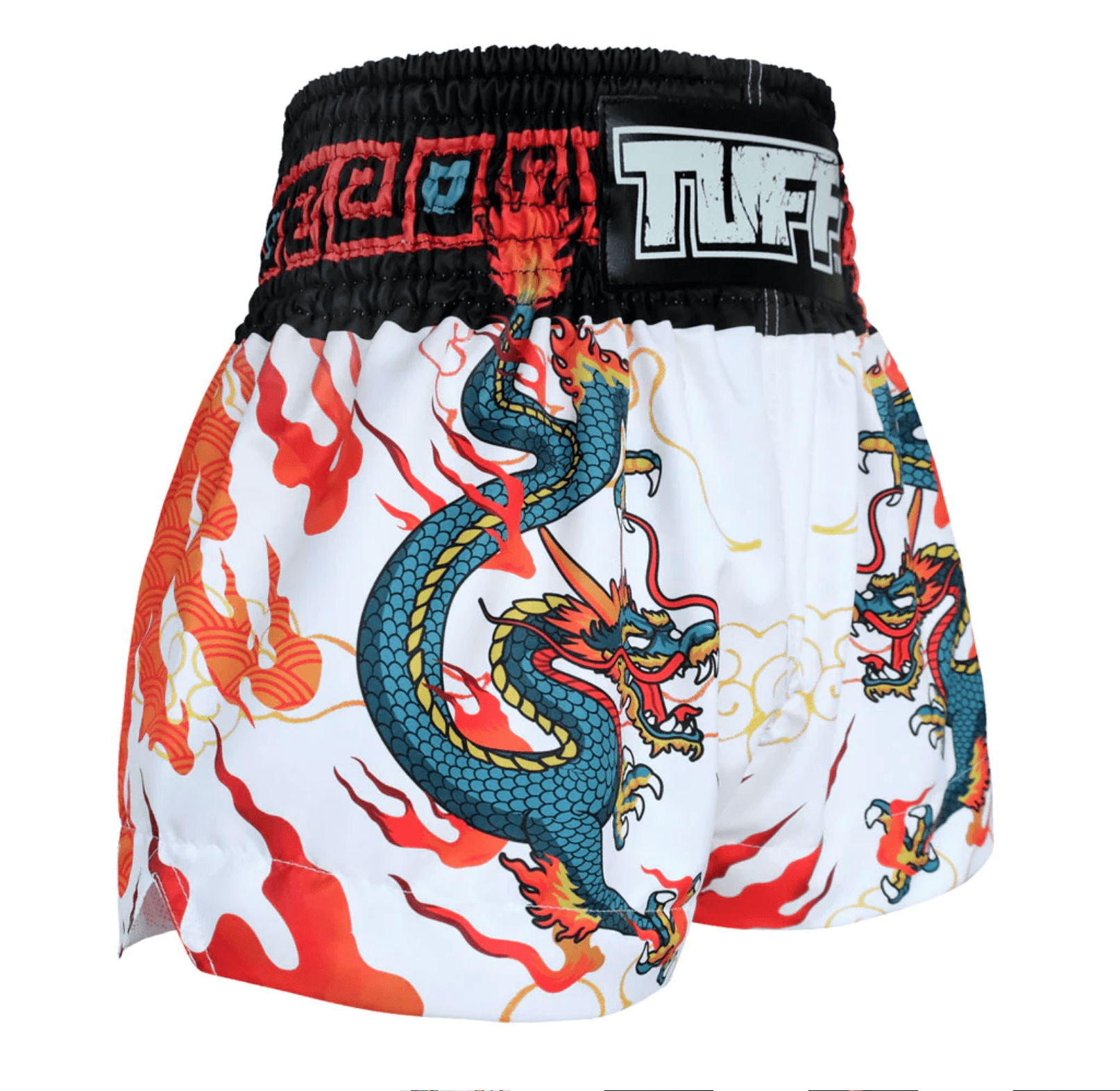 spodenki-treningowe-muay-thai-biale-kickboxing-mma-tuff-dragon-l-xl spodenki treningowe tuff tajlandia muay thai kickboxing mma S M L XL