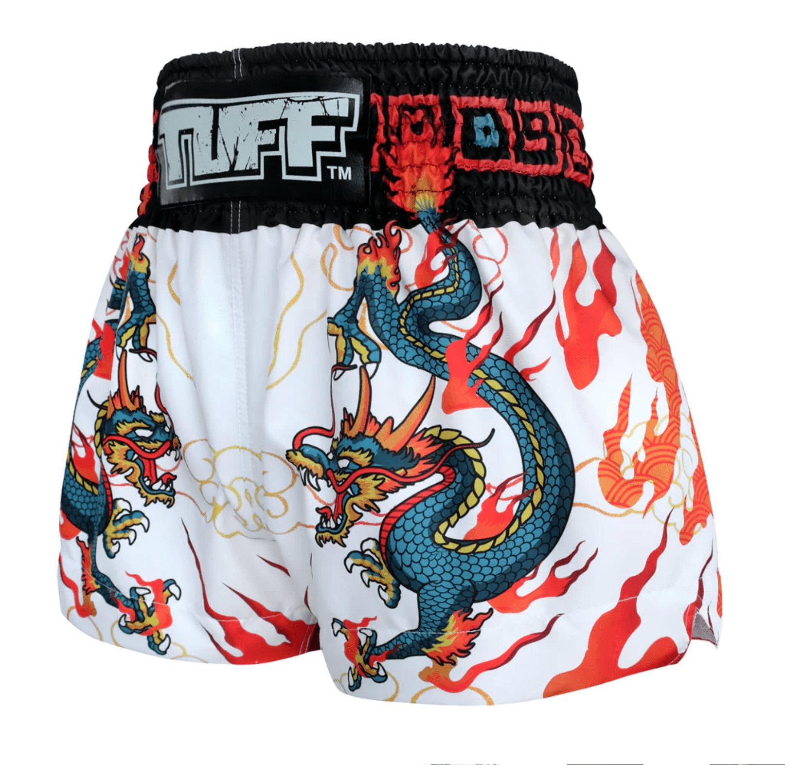 spodenki-treningowe-muay-thai-biale-kickboxing-mma-tuff-dragon-m spodenki treningowe tuff tajlandia muay thai kickboxing mma S M L XL