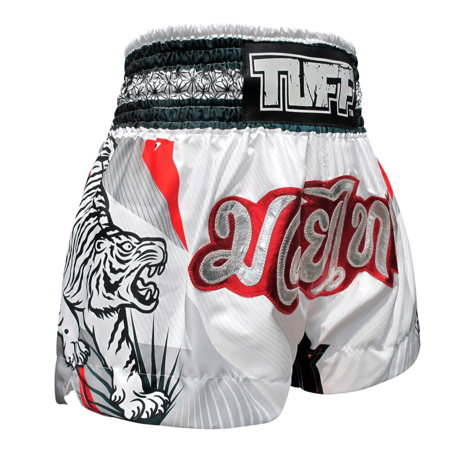 spodenki-treningowe-muay-thai-biale-kickboxing-mma-tuff-tiger-l-xl spodenki treningowe tuff tajlandia muay thai kickboxing mma S M L XL