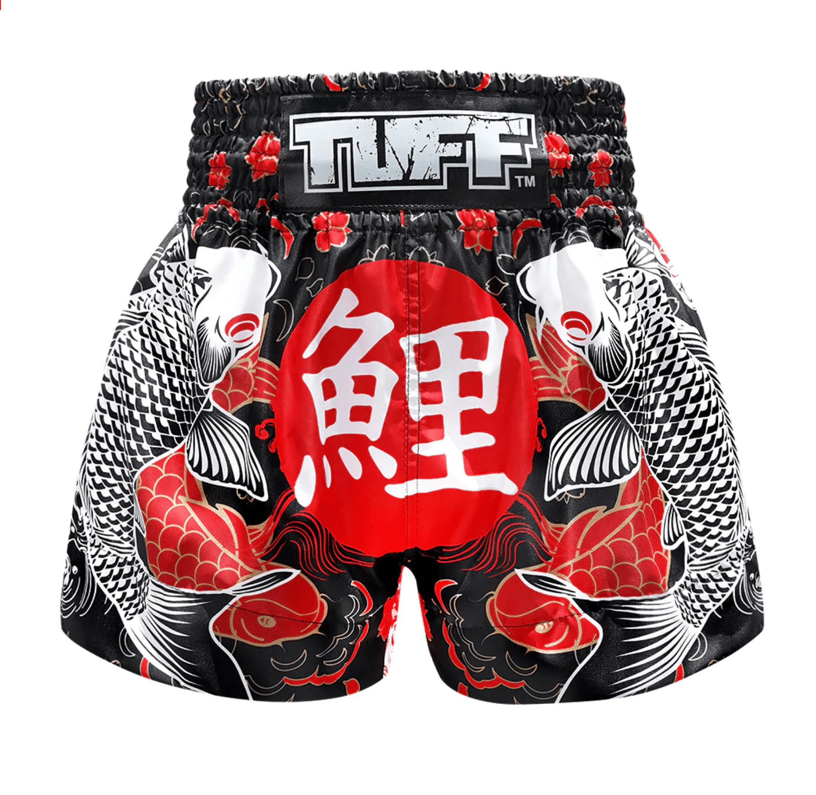 spodenki-treningowe-muay-thai-czarne-czerwone-kickboxing-mma-tuff-koi-fish-s spodenki treningowe tuff tajlandia muay thai kickboxing mma S M L XL
