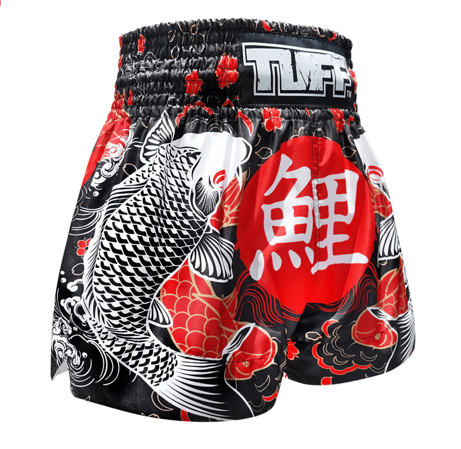 spodenki-treningowe-muay-thai-czarne-czerwone-kickboxing-mma-tuff-koi-fish-xl spodenki treningowe tuff tajlandia muay thai kickboxing mma S M L XL