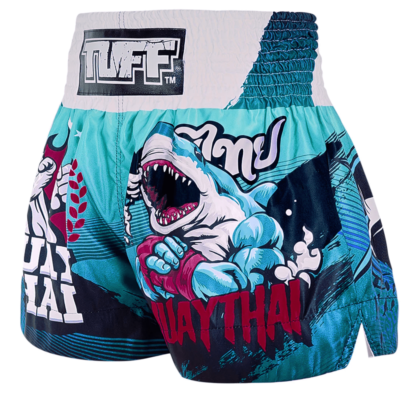 spodenki-treningowe-muay-thai-niebieskie-kickboxing-mma-tuff-fighting-shark-fish-m spodenki treningowe tuff tajlandia muay thai kickboxing mma S M L XL