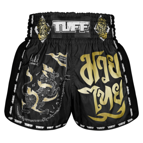 Spodenki treningowe TUFF Black Singha Yantra with War Flag – Muay Thai