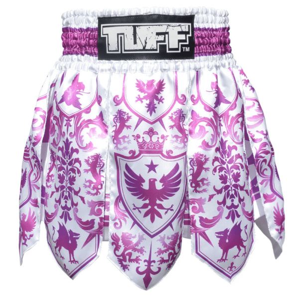 Spodenki treningowe TUFF Gladiator Purple & White Classic Victorian Pattern – Muay Thai