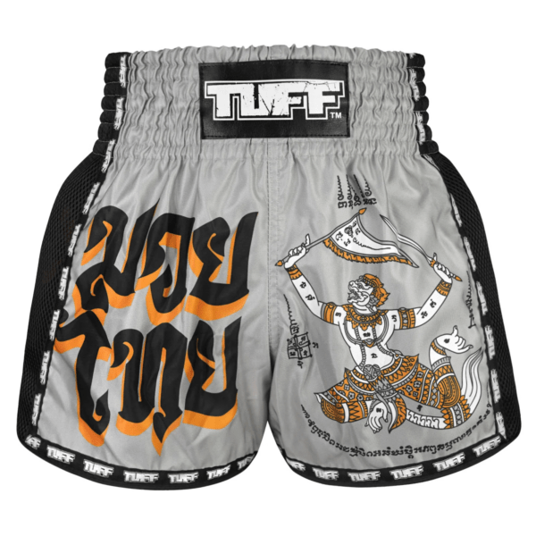 Spodenki treningowe TUFF Grey Hanuman Yantra with War Flag – Muay Thai