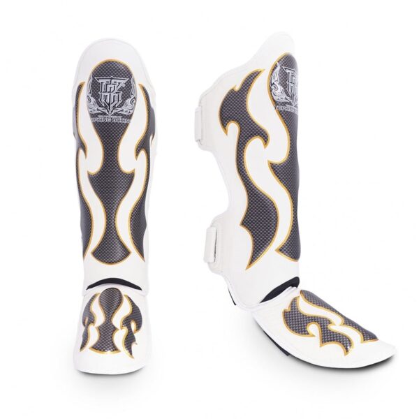 Top King Ochraniacze na Piszczele ze skóry naturalnej TKSGEM-01 Białe/Srebrne