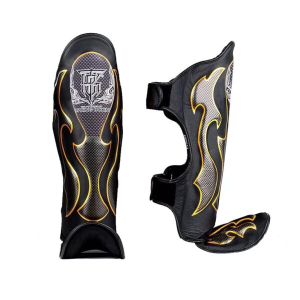 Top King Ochraniacze na Piszczele ze skóry naturalnej TKSGEM-01 Czarne/Srebrne